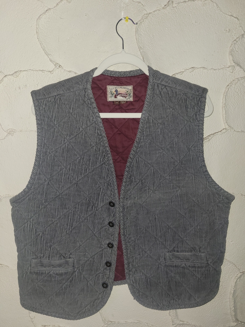 [Vtg] Ducks Unlimited - Men's Medium Gray Corduroy Quilted Vest